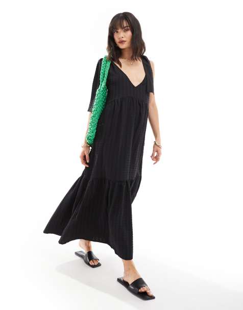 Esmee - Maxi zomerjurk met textuur in zwart - view 1