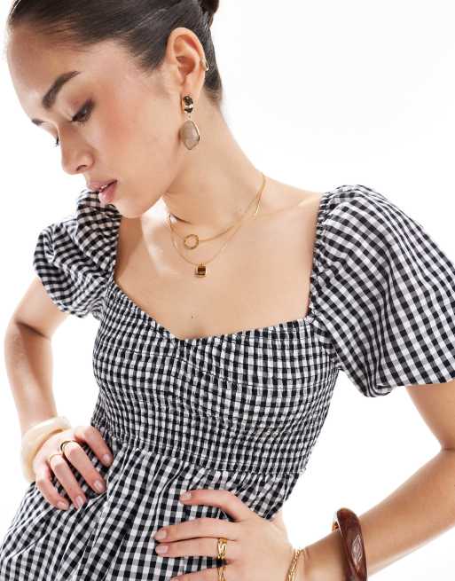 Esmée - Mini-strandkjole med pufærmer og sort/hvide gingham-tern - Kun hos ASOS, 2 af 4