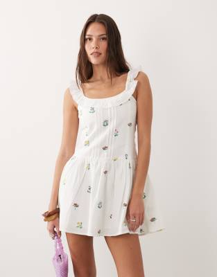 Mini-Strandkleid in Weiß mit Blümchenmuster Weiß 42