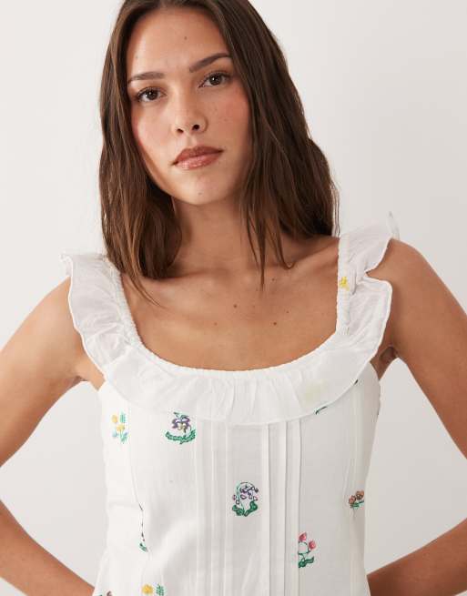 Esmée – Mini-Strandkleid in Weiß mit Blümchenmuster, 4 von 4