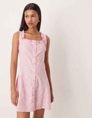 Esmee - Mini-Strandkleid mit Rüschenbesatz und rosa Vichy-Karo