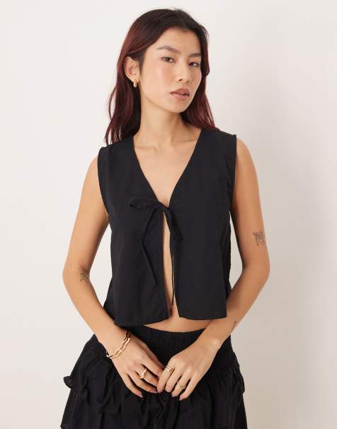 Esmee open tie front beach top in black - view 1