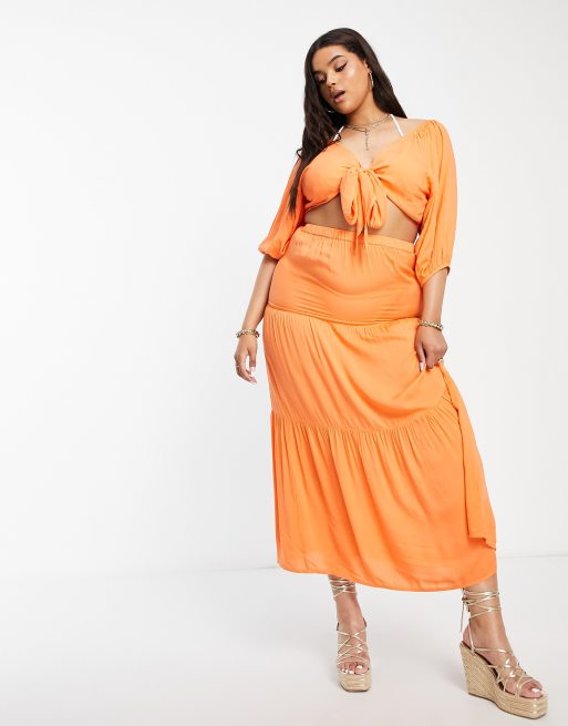 Esmée - Orange strandtop med pufærmer og bindebånd foran - Del af sæt - Kun hos ASOS, 2 af 4