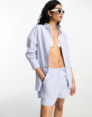 Esmee oversized beach shirt co-ord in blue and white stripe | ASOS
