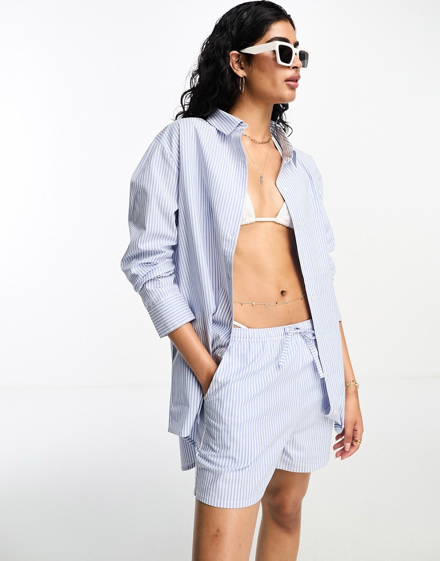 Esmee oversized beach shirt co-ord in blue and white stripe-Multi