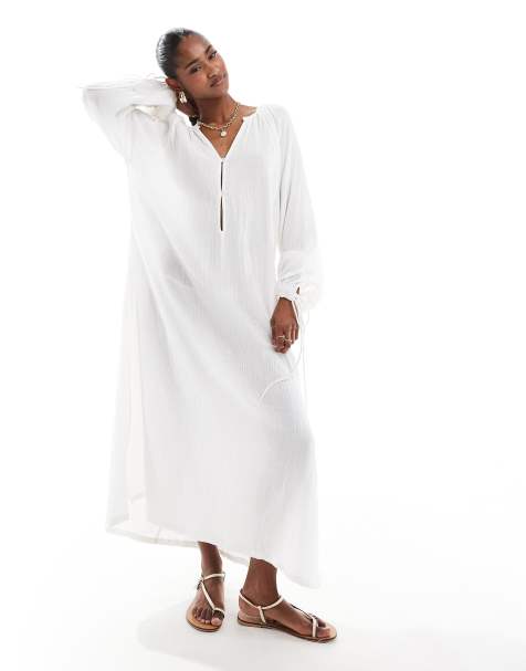 White beach dress hot sale with sleeves