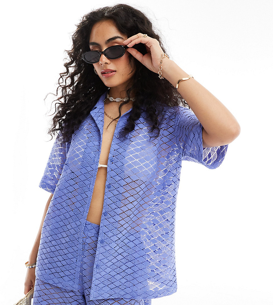 Esmee oversized knit beach shirt co-ord in dusty blue