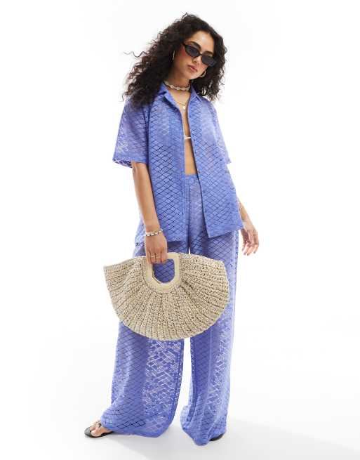 Esmee oversized knit beach shirt co-ord in dusty blue, 3 of 4