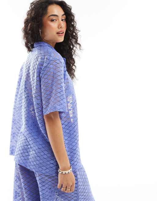 Esmee oversized knit beach shirt in dusty blue (part of a set), 4 of 4