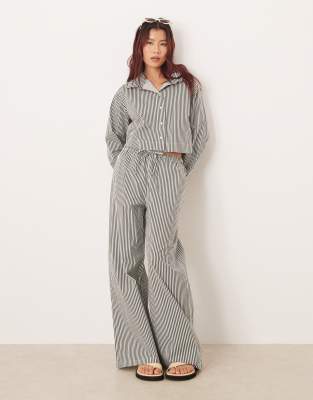 Pantalon de plage d'ensemble à rayures avec liens noués à la taille - Vert 36