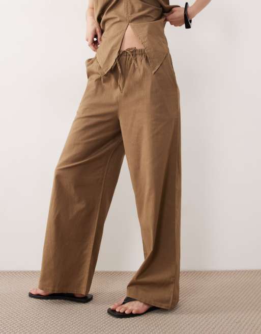 Esmée - Pantalon de plage d'ensemble noué devant - Marron kaki, 2 de 5