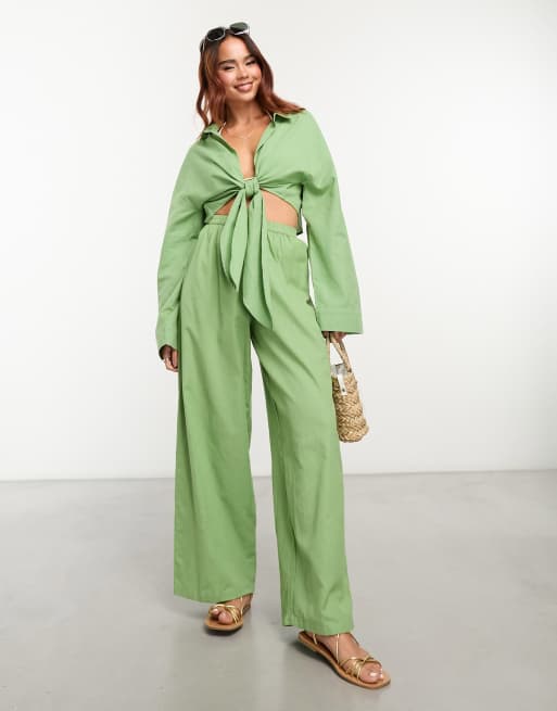 Esmée - Pantalon de plage d'ensemble - Vert sauge