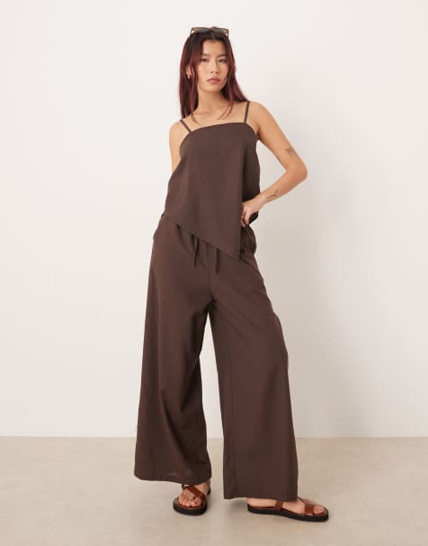 Esmée - Pantaloni da mare allacciati sul davanti marrone cioccolato in coordinato - view 1