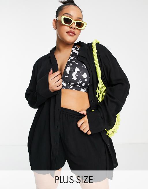 Esmee Plus - Afslappet strandskjorte i sort - Del af sæt - Kun hos ASOS