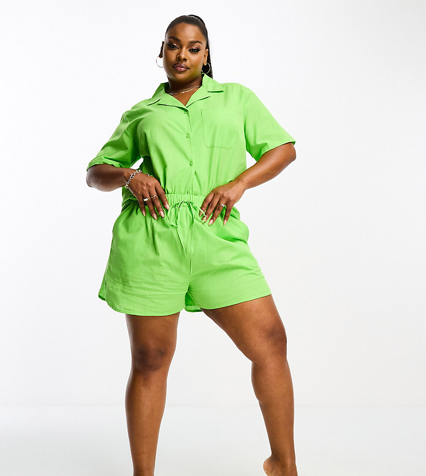 Esmee Curve Esmee Plus Beach Linen Shorts In Green - Part Of A Set