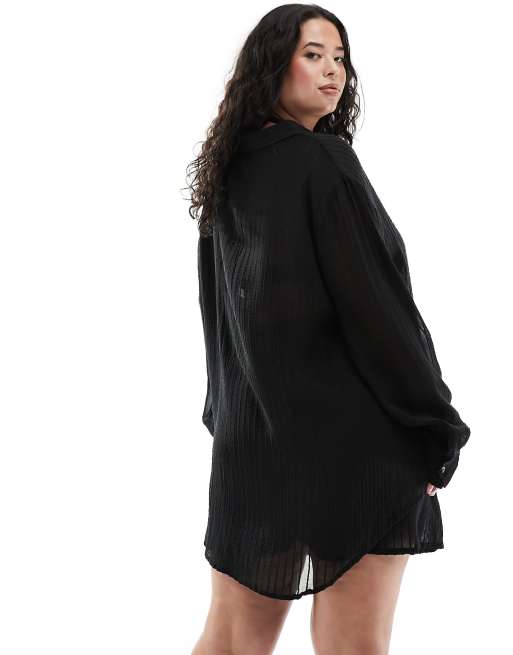 Esmee Plus - Chemise d'ensemble de plage rayée et transparente à manches longues - Noir , 4 de 4
