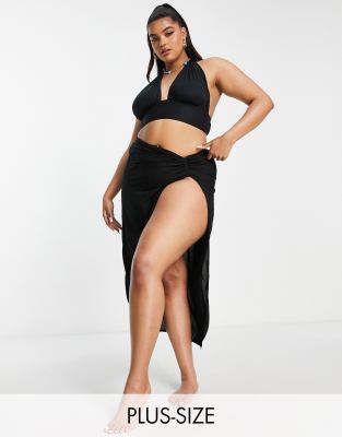 Esmee Curve Esmee Plus Exclusive asymmetric beach maxi skirt co-ord in black
