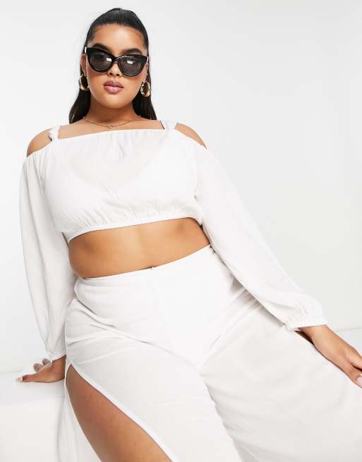 Esmee Plus Exclusive bandeau beach top co-ord in white, 3 of 4
