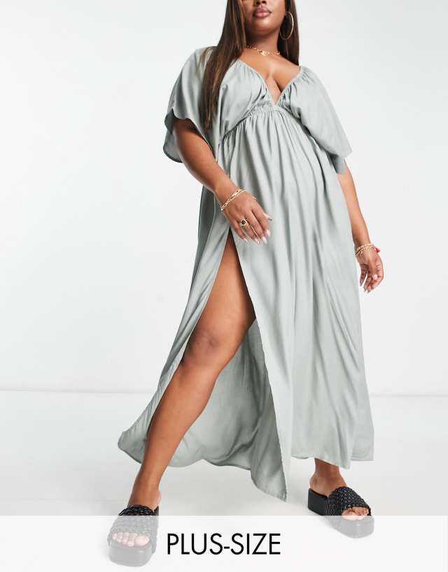 Esmee Plus Exclusive beach maxi dress with wrap detail in aloe