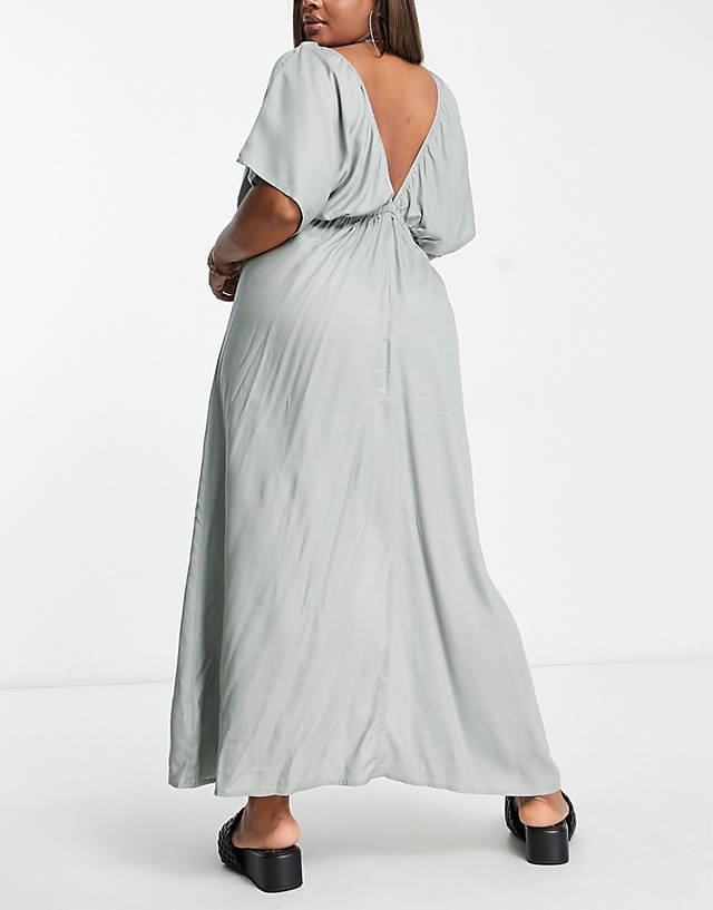 Esmee Plus Exclusive beach maxi summer dress with wrap detail in aloe GN9853