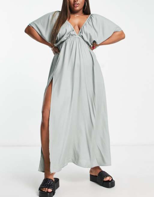 Esmee Plus Exclusive beach maxi summer dress with wrap detail in aloe | ASOS