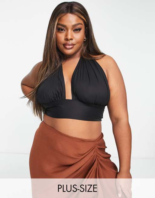 Plus size black halter top online