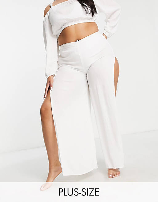 Esmee Plus Exclusive high split beach pants in white (part of a set)