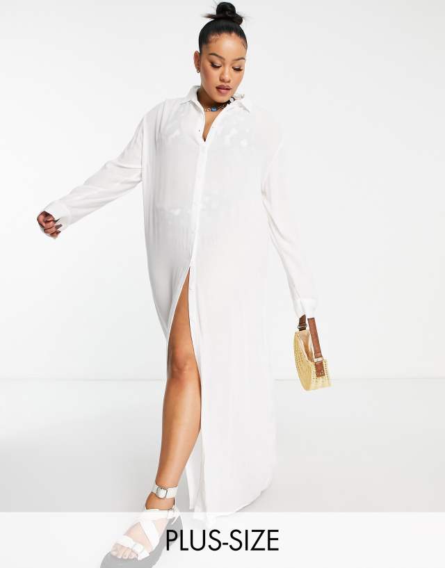 Esmee Plus Exclusive maxi beach shirt dress in white