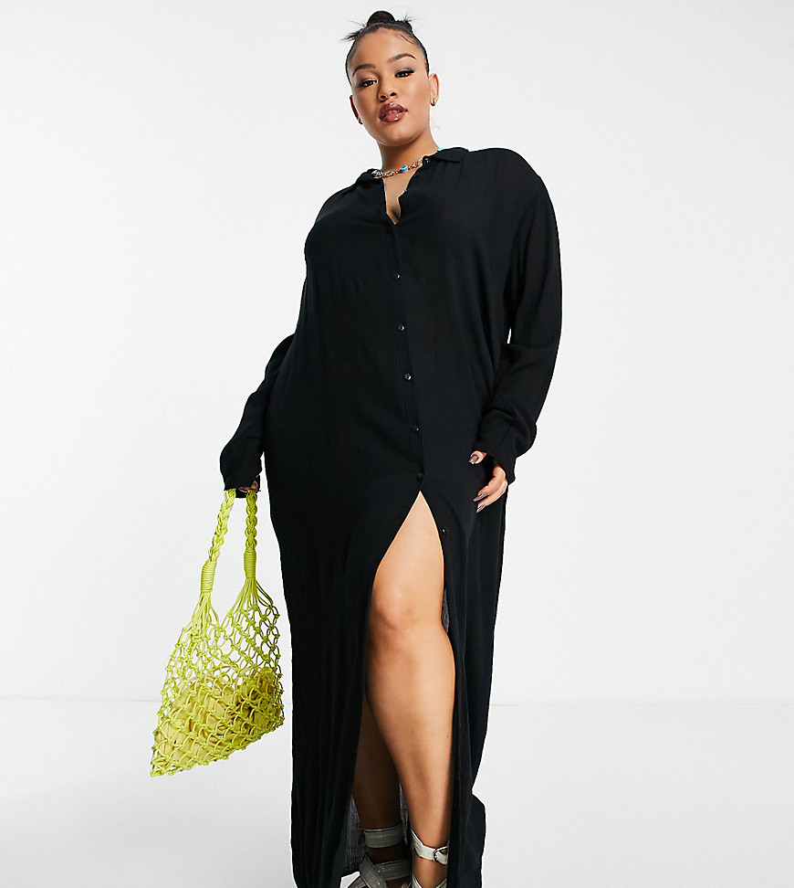 Plus-size dress by Esmee Exclusive to ASOS Spread collar Button placket Drop shoulders Relaxed fit