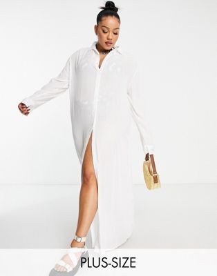 Esmee Plus Exclusive maxi beach shirt summer dress in white  - ASOS Price Checker