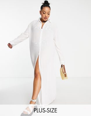 Esmee Plus Exclusive maxi beach shirt summer dress in white  - ASOS Price Checker