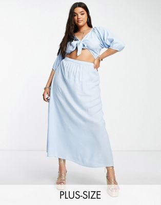 Esmee Plus Exclusive maxi skirt with cut out detail co-ord in cornflower blue