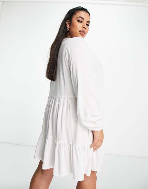 White smock hotsell dress long sleeve