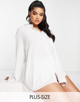Esmee Plus Exclusive relaxed beach shirt co-ord in white