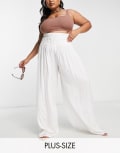 [Esmee Curve] Esmee Plus Exclusive shirred wide leg beach pants in white 24 White