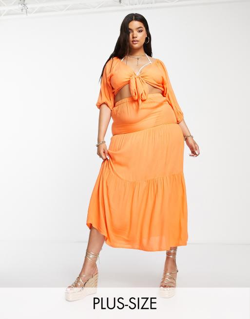 Esmee Plus Exclusive tiered maxi skirt in orange part of a set