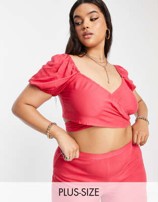 Esmee Curve Esmee Plus Exclusive Wrap Crop Top In Pink