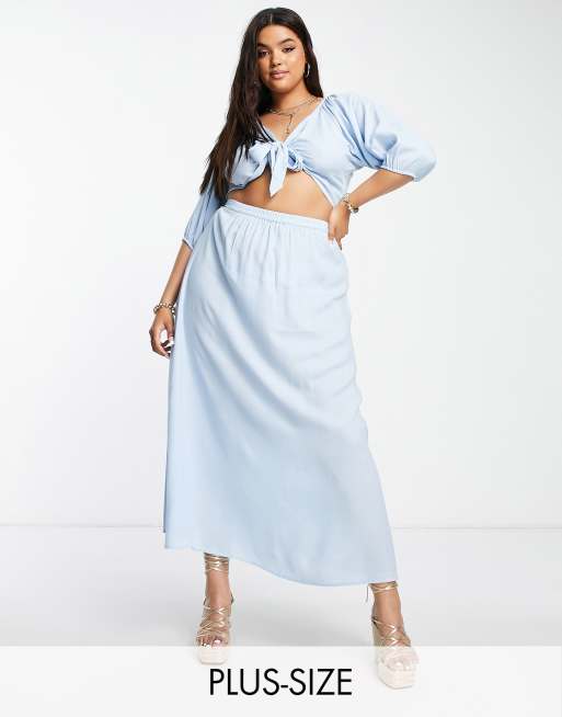 Esmee - Plus - Exclusives - Maxi rok met uitsnijding in korenblauw, deel van co-ord set