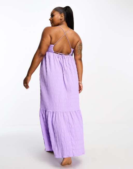Esmee Plus – Gestuftes, sommerliches Maxi-Strandkleid in Flieder mit Waffelstruktur , 3 von 4