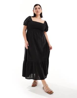 Esmee Curve Esmee Plus puff sleeve midi dress in black
