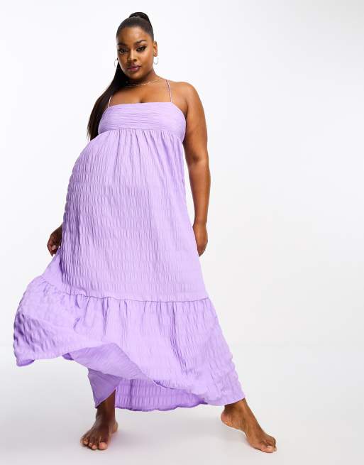 Esmee Plus Robe de plage longue en tissu gaufre texture a volants etages Lilas ASOS