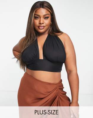 Esmee Plus - Sort strandtop med halterneck - Del af sæt - Kun hos ASOS