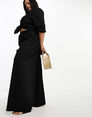 Esmee Plus textured beach pants in black waffle (part of a set) 