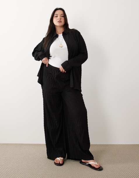 Esmee Plus textured beach pants in black waffle (part of a set) - view 1