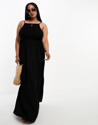 Esmee Plus tiered maxi beach summer dress in black   - ASOS Price Checker