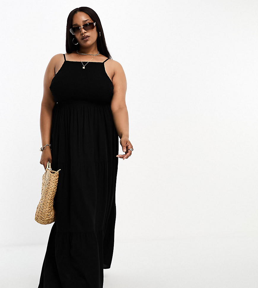 Esmee Plus tiered maxi beach summer dress in black