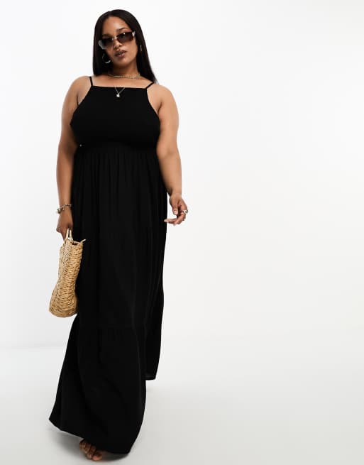 Esmee Plus tiered maxi beach summer dress in black | ASOS