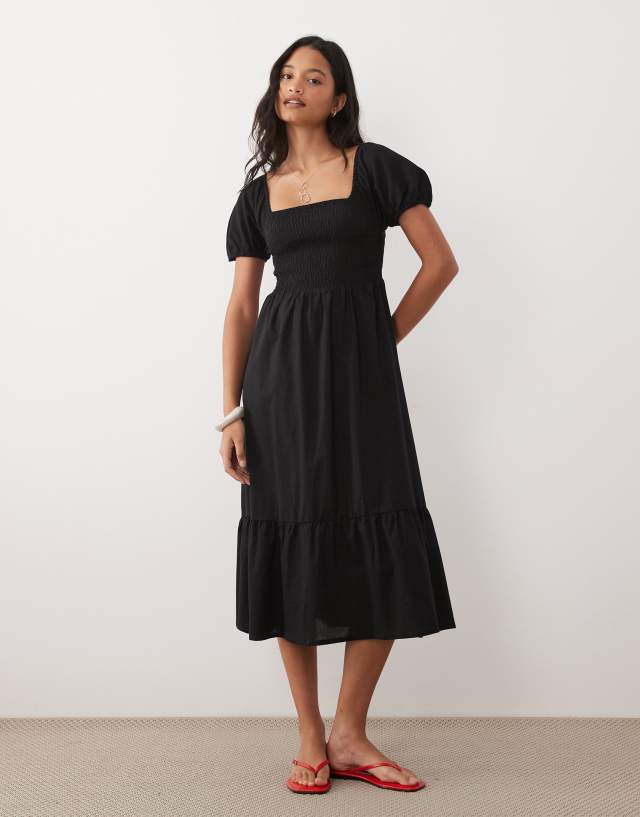 Esmee puff sleeve midi beach dress in black