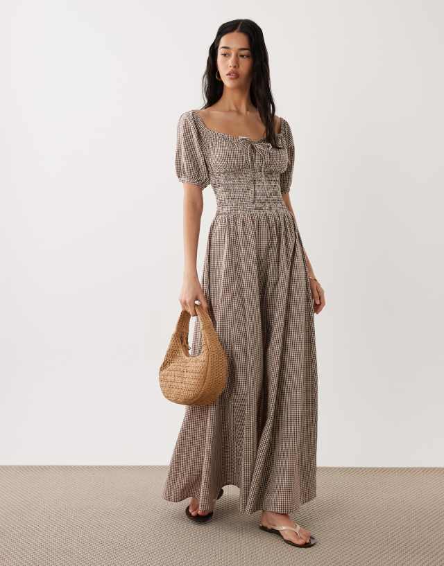 cream brown dress Esmée puff sleeve tie front beach maxi in & gingham Happy 18th Birthday! Pink swatches-serabelle-lace-mini-dress 70% viscose Size:UK12/US8