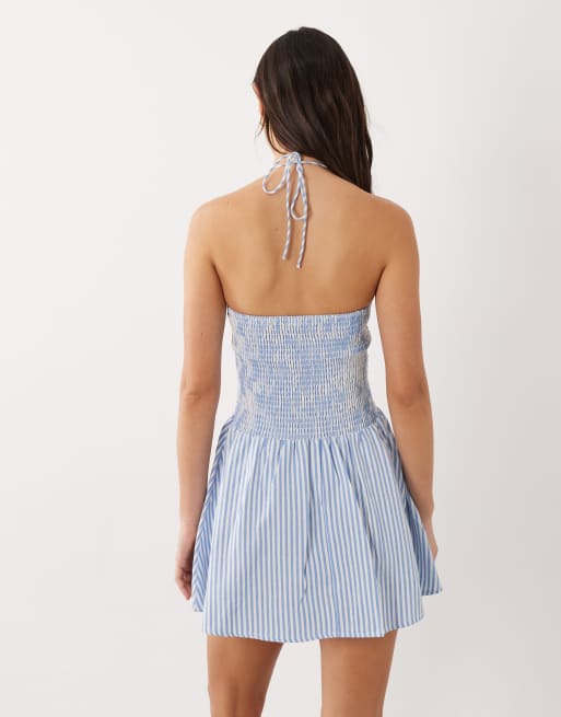 Esmée - Robe de plage courte à dos nu et rayures - Bleu et blanc, 4 de 4